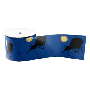 Kiwi Bird & Moon, Nieuw-Zeelandse tekst /blue Gros Grosgrain Lint