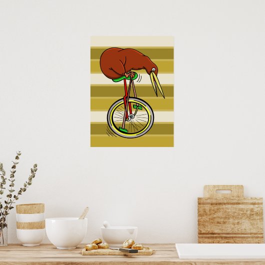 Kiwi Bird on a Unicycle Funny Cartoon Poster (Keuken)