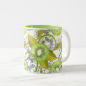 Kiwi, fruitig, groen en wit, vers, sappig, wit tweekleurige koffiemok (Voorkant rechts)