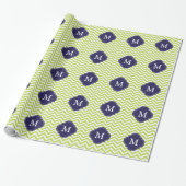 Kiwi Green & Blue Zigzags Patroonmonogram Cadeaupapier (Uitgerold)