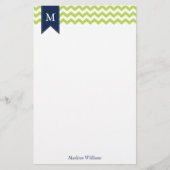Kiwi Green Chevrons en Blue Monogram Briefpapier (Voorkant)