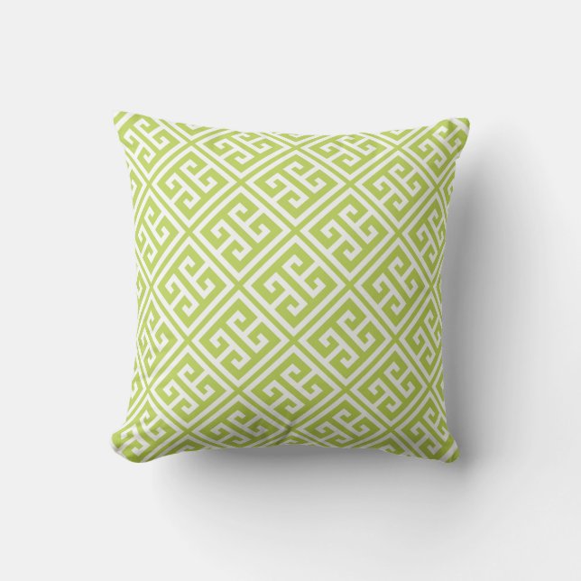 Kiwi Green Greek Key Pattern Kussen (Voorkant)