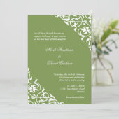 Kiwi groene hoekscrollscript elegant bruiloft kaart (Staand voorkant)