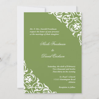 Kiwi groene hoekscrollscript elegant bruiloft kaart