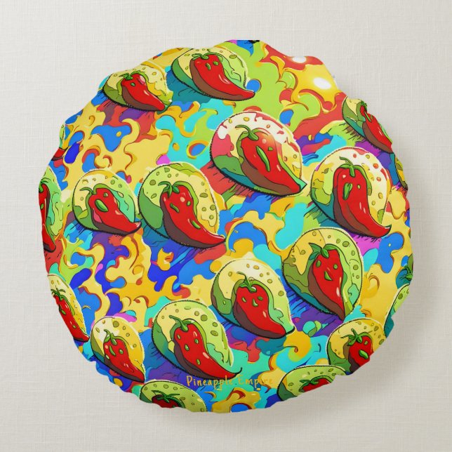 Kiwi Inferno - Ananas Rijk Rond Kussen (Achterkant)