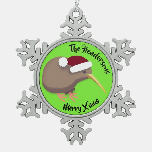 Kiwi Kerstmis Tin Sneeuwvlok Ornament (Voorkant)