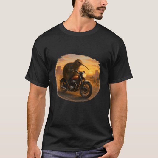 Kiwi Motorcycle Sunset T-shirt (Voorkant)