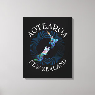 KIWI NEW ZEALAND MAP PAUA CANVAS AFDRUK