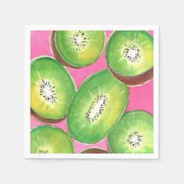 Kiwi op roze cocktailservet neon groen en roze servet