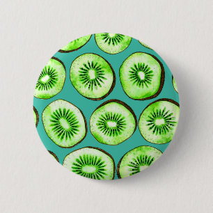 Kiwi op turquoise ronde button 5,7 cm