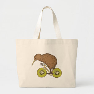 Kiwi Riding Bike met Kiwi Wheels Grote Tote Bag