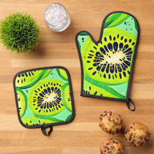 Kiwi Slices: Levendig en fris Ovenwant & Pannenlap Set