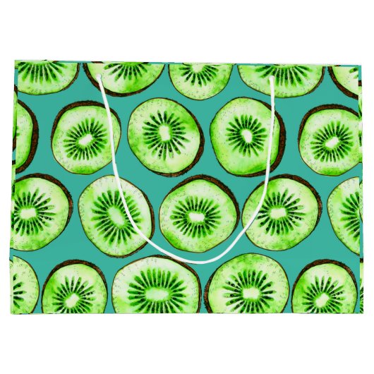 Kiwi snijdsels op turquoise groot cadeauzakje (Achterkant)