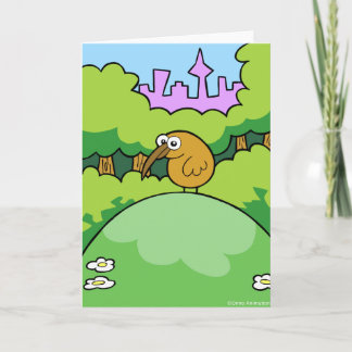 Kiwi sur une carte de voeux de colline