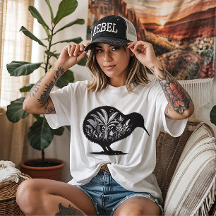 Kiwi vogel met inheemse planten t-shirt