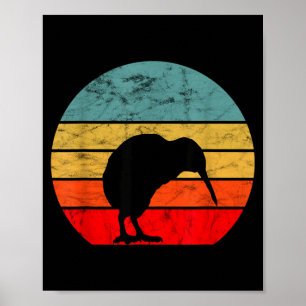 Kiwi Vogel Retro Vintage Zonsondergang Nieuw-Zeela Poster