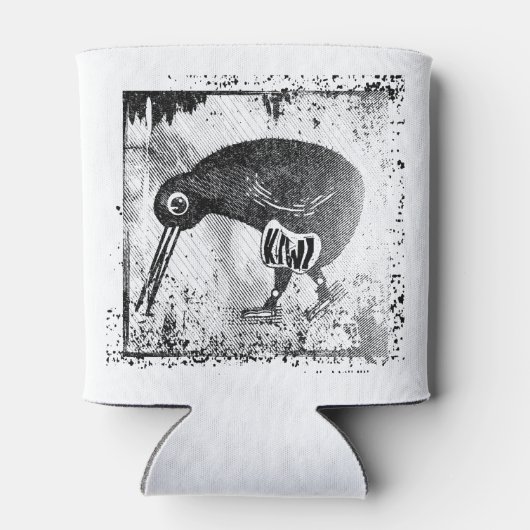 Kiwi vogel zwart en wit blikjeskoeler (Achterkant)