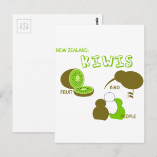 Kiwi vrucht, birds,people cartoon green briefkaart