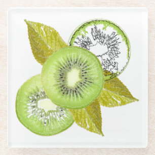Kiwi, vruchten, groen, plak, vers, groen en wit, glazen onderzetter