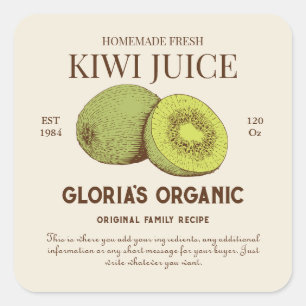 kiwi vruchtensap aangepast productlabel vierkante sticker