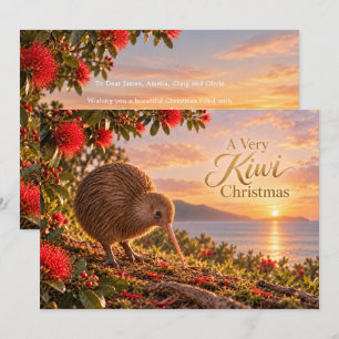 Kiwivogel Pohutukawa Nieuw-Zeelandse Kerstmis Feestdagenkaart
