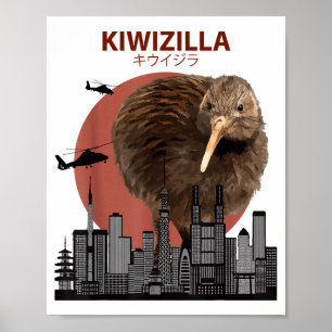Kiwizilla Grappige Kiwi _ Nieuw-Zeeland Vogelliefh Poster