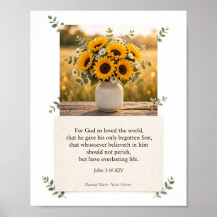 KJV Bijbel-Johannes 3:16- Zonnebloem Poster