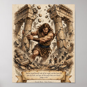 KJV Bijbel-Samson Duwt de Pilaren-Richters Poster