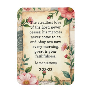 Klaagliederen 3:22–23 Vintage Bloem Ontwerp Magneet