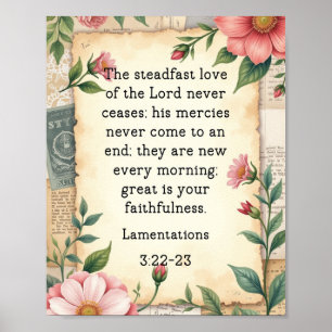 Klaagliederen 3:22–23 Vintage Bloemendesign Poster