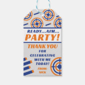 Klaar, mikken, feesten! Nerf Pistool thema verjaar Cadeaulabel (Voorkant)