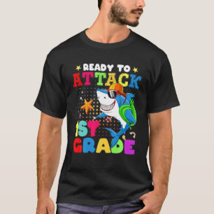 Klaar om 1st grade Funny haai terug naar Scho aan T-shirt
