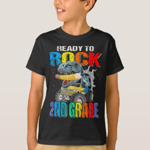 Klaar om 2e klas Monster Truck Dinosaur Boy te roc T-shirt