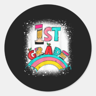 Klaar om de 1e klas terug naar school regenboog te ronde sticker