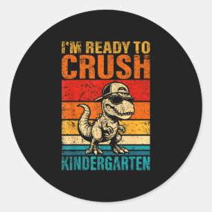 Klaar om de kleuterdinosaar kleuterschool te verpl ronde sticker