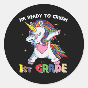 Klaar om het 1e leerjaar te verpletteren Cute Unic Ronde Sticker