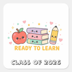 Klaar om Kawaii Schoolappel te Leren Vierkante Sticker