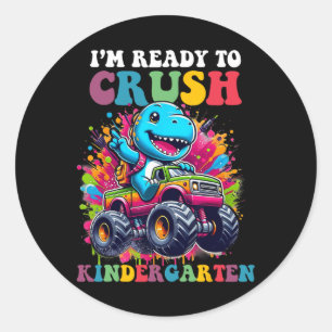 Klaar om kleuter dinosaurus vrachtwagen ontwerp te ronde sticker