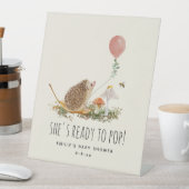 Klaar om paddenstoelen Pop Egel Baby shower Roze Reclamebord Met Voetstuk (Insitu)