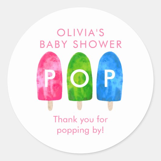 Klaar om Pop Popsicle Baby shower Dank u Ronde Sticker (Voorkant)