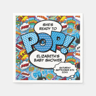Klaar om te baren Baby Shower Blauw Stripboek Servet