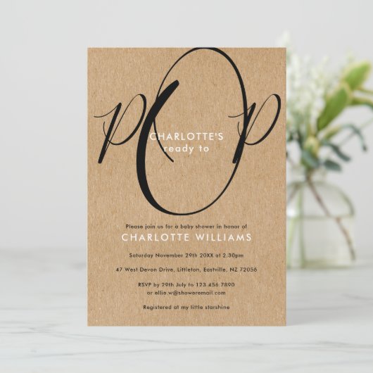 Klaar om te barsten Baby Shower Chic Script Rustie Kaart (Staand voorkant)