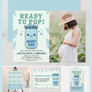 Klaar om te barsten Baby Shower Foto Blauwe Kawaii Kaart