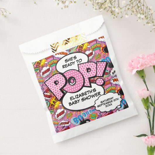 Klaar om te barsten Roze stripboek thema baby show Bedankzakje (Gezegeld)