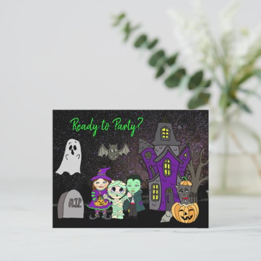 Klaar om te feesten, Halloween Haunted House Uitno Briefkaart (Staand voorkant)