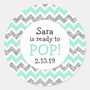 Klaar om te Poppen Baby shower Favor mint glitter Ronde Sticker