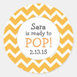 Klaar om te Poppen Baby shower Favor / oranje chev Ronde Sticker