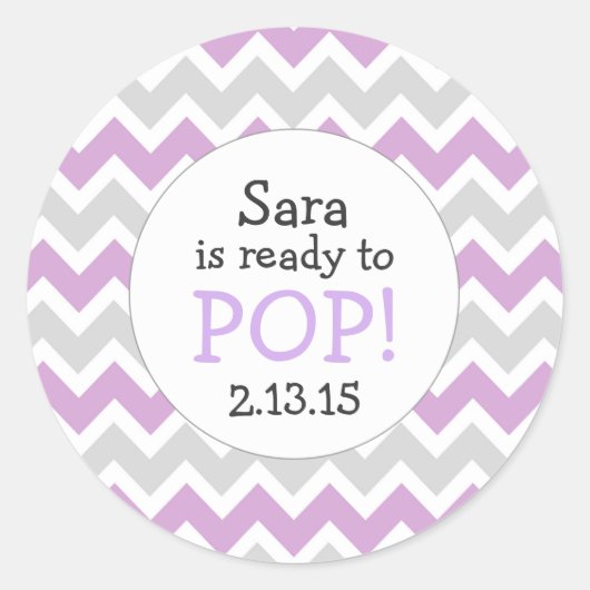 Klaar om te Poppen Baby shower Gunst / lavendel ch Ronde Sticker (Voorkant)