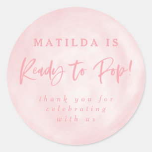 Klaar om te poppen! baby shower nodigt u uit om uw ronde sticker