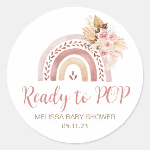 Klaar om te POPPEN Boho Rainbow Baby shower Favor Ronde Sticker